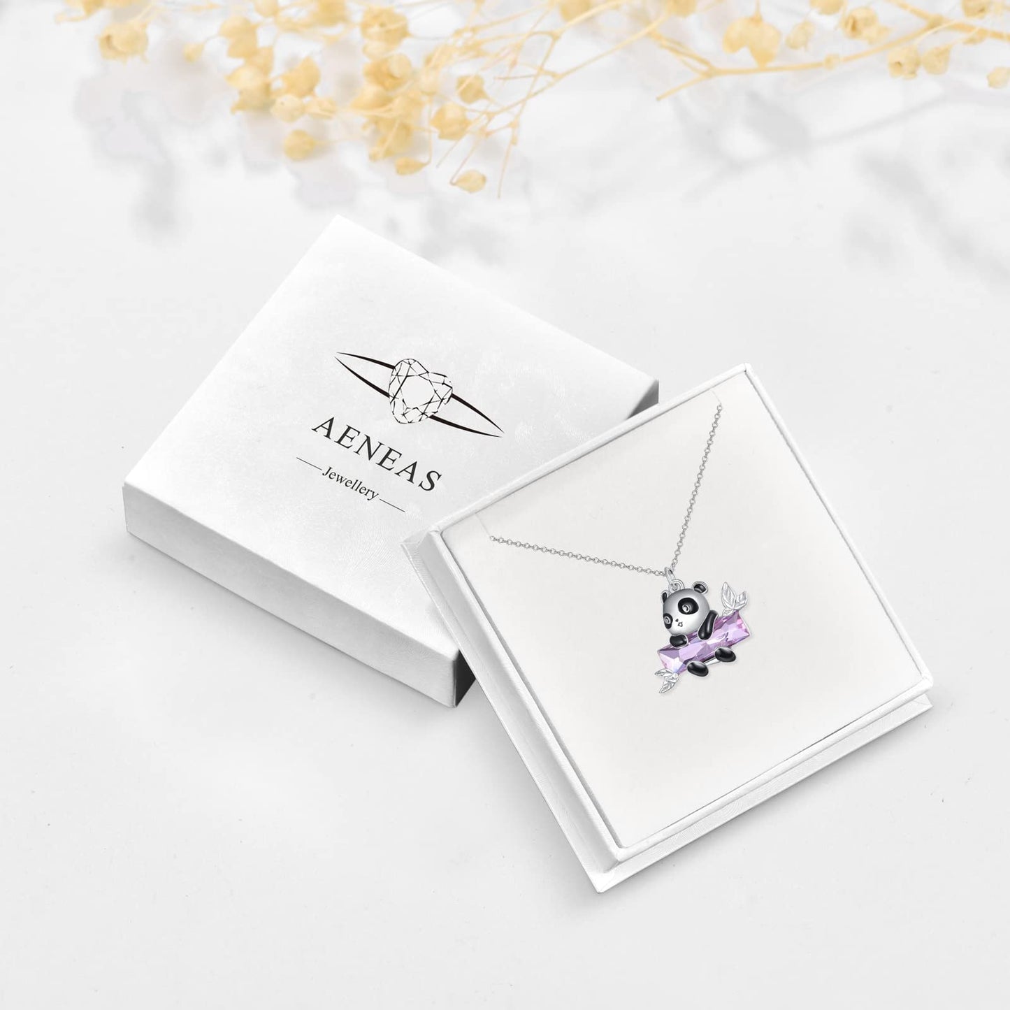 AENEAS Panda Necklace Sterling Silver Panda Pendant Necklace Purple Crystal Jewelry Gifts for Women Wife Daughter