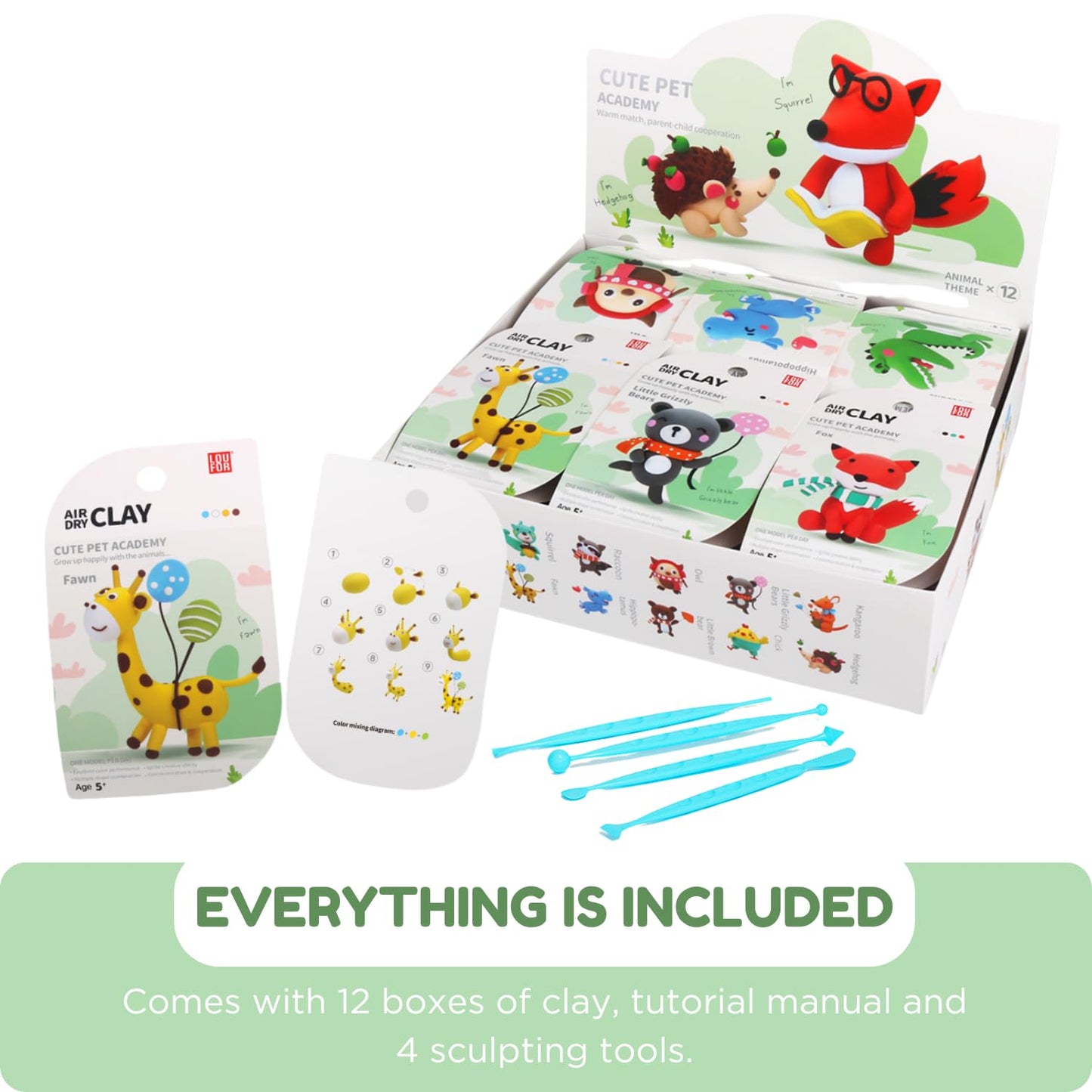 LOUFOR Air Dry Clay Kits - Modeling Clay for Kids, Ultra Light & Soft, Safe & Non-Toxic, DIY Airdryclay Kit with Sculpting Tools and Tutorials, Creatible Art Crafts Toys Gifts for Boys Girls