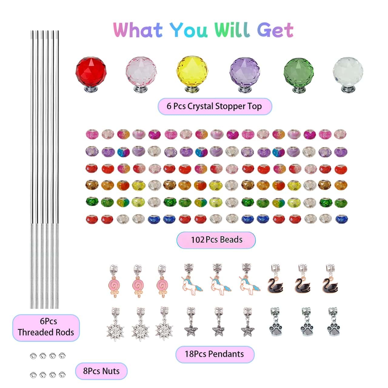 140Pcs DIY Fairy Wand Beaded Garden Stakes Kit Decorative Garden Stakes Beadable Items Fairy Garden Kit for Different Festivals Fairy Garden Accessories Outdoor(Section)