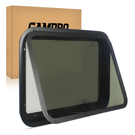 GAMPRO Emergency Exit window 30” W*22” H Tinted RV Window Camper Windows Replacement Vertical Slide RV Pull out window with Net Screen and Trim Ring