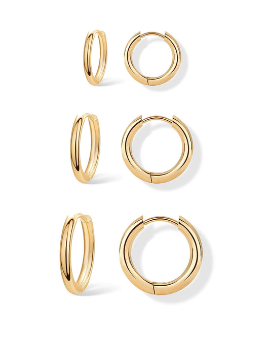 3Pairs Gold Hoop Earrings Set for Women Trendy Chunky Huggie Dainty Earring Jewelry for Women Teens (Gold - Classic 3 Pairs)