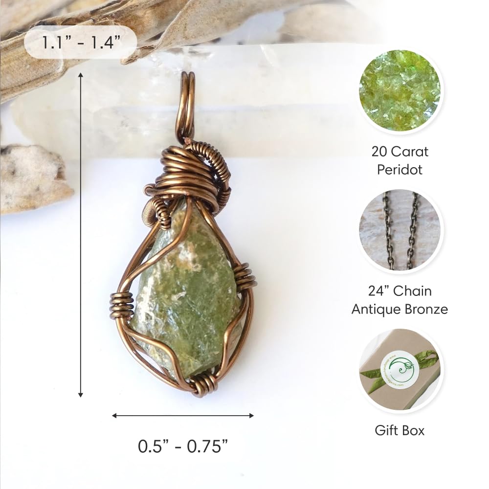 Designs by Nature Gems Natural Certified Peridot Necklace for Women - August Birthstone Necklace for Women - Designer Pendant Necklace - 20 Carat Peridot, Antique Bronze Chain