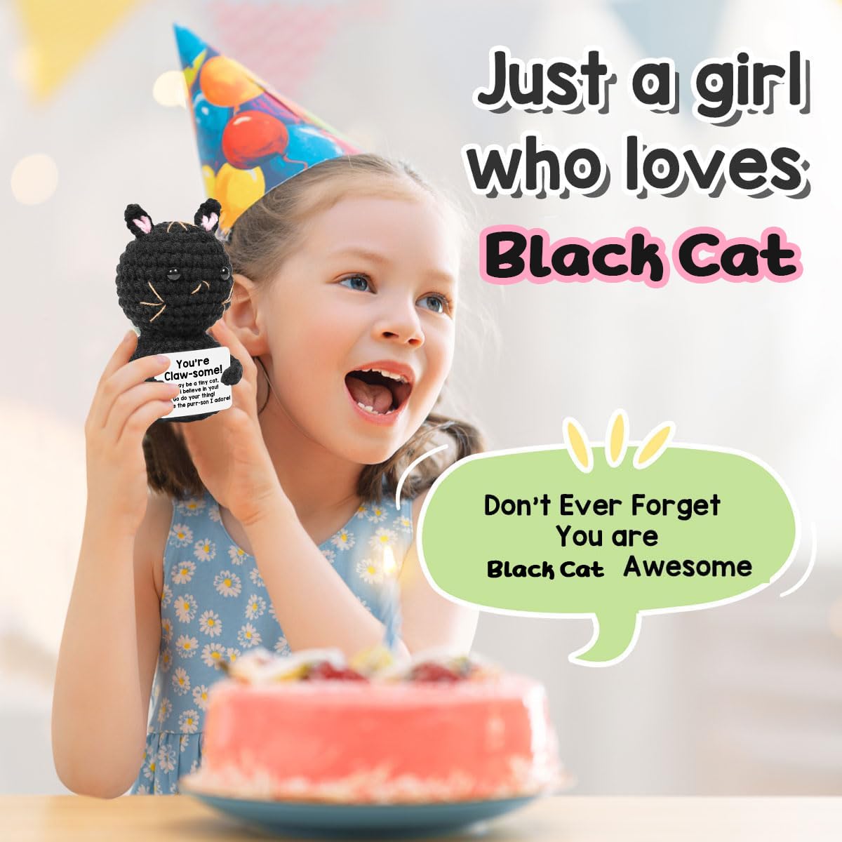 AICase Positive Black Cat Crochet Animals Emotional Support Nuggets Inspirational Knitted Unique Small Decorations Birthday Gifts for Women Men Her Him Sister Mom Dad Girls Boys Fans