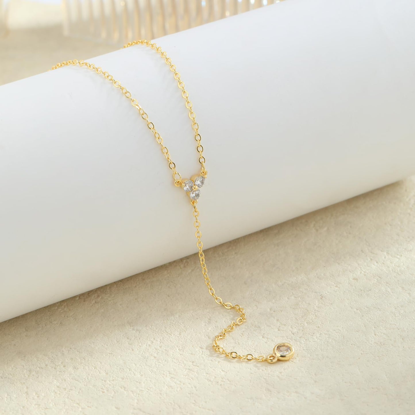 JIKASI Lariat Long Necklaces for Women Trendy Gold Layered Y-Shaped Necklace Dainty Drop Dangle Chain Simple CZ Necklaces Wedding Jewelry Gifts for Woman