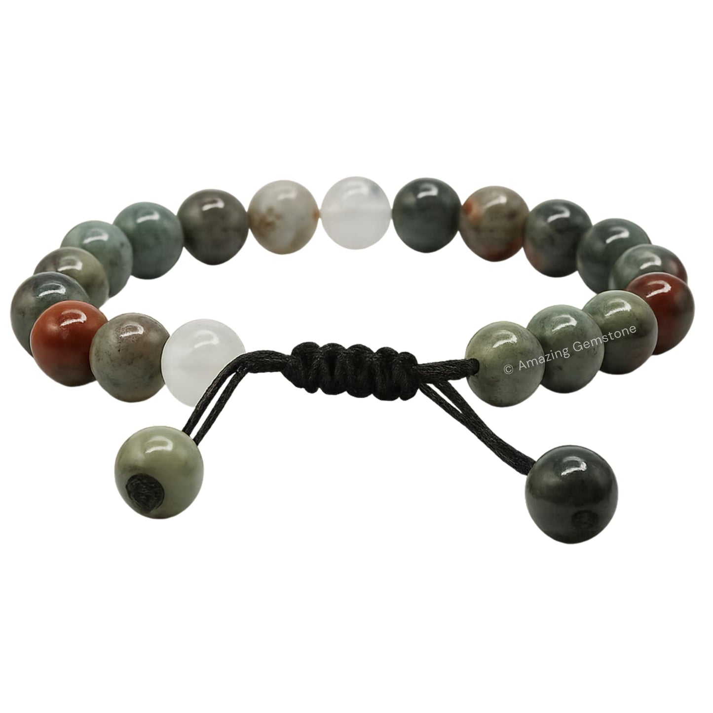 Amazing Gemstone African Bloodstone Bracelet for Women Men's Gifts - Protection Healing Crystal Bracelet - 8mm Gemstone Beaded Adjustable Bracelet Pulseras Para Hombres Mujer Stocking Stuffers