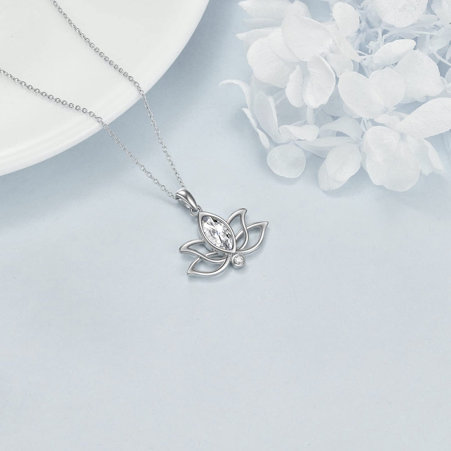 YFN Lotus Necklace Sterling Silver April Birthstone Pendant Simulated Diamond Jewelry Gifts for Women (Apr)