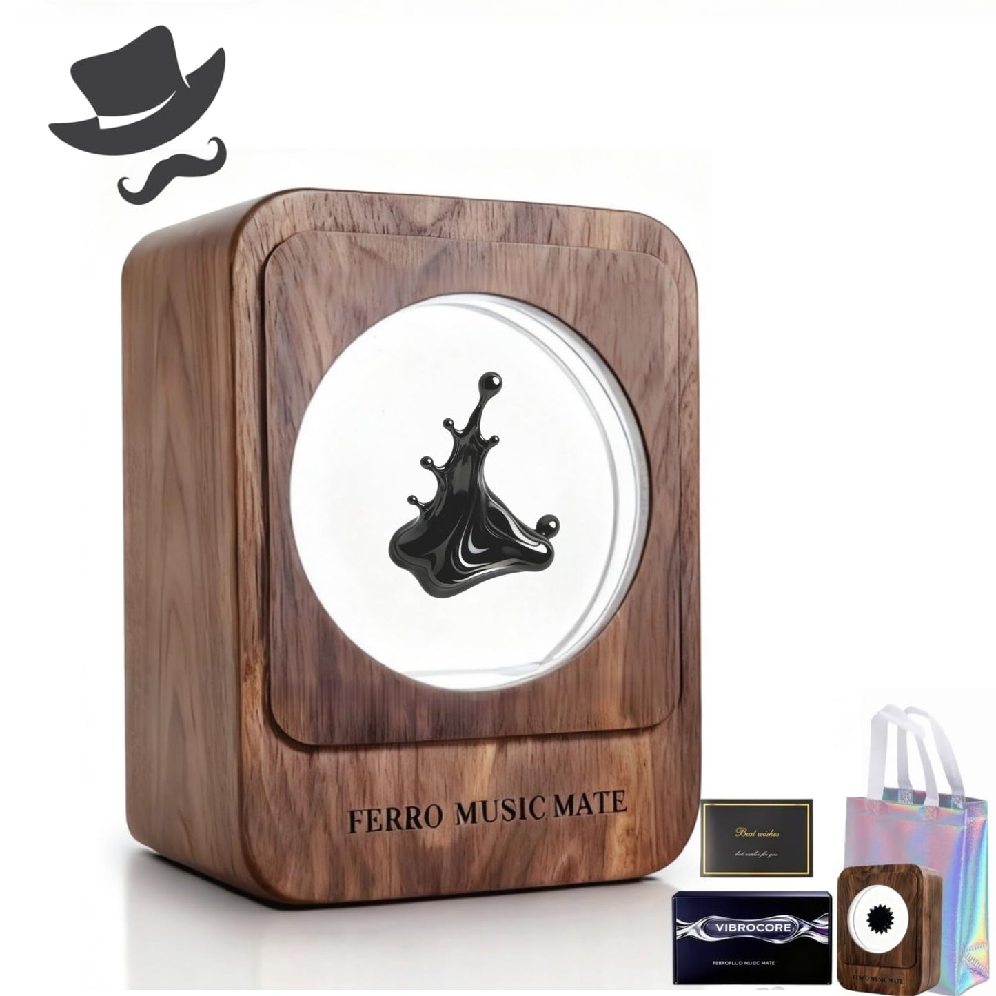 JOGEPEYO Birthday Gifts for Husband,Ferrofluid Speaker Music Mate,Gift for Gamer.Walnut Wood,Gaming Room Decor,symbiosis in a Bottle,Magnetic Fluid Toys,Desktop Decorations, Gifts.（unvoiced）