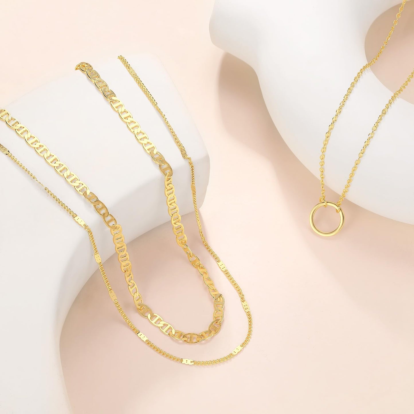 PDWZNBA Layered Gold-plated Necklaces for Women, 14K Real Gold-Plated Triple Chain Necklace, Dainty Choker Jewelry Set, Trendy Jewelry Gifts