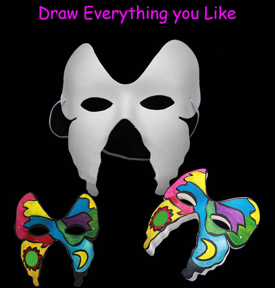 Qavctw 16PCS DIY White Masks Paper Cosplay Christmas Party Mask Unpainted Plain Craft Masquerade Masks for Christmas Mardi Gras Party Mask
