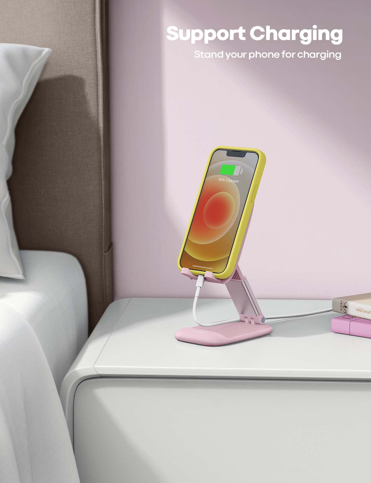 Lamicall Pink Phone Holder, Desk Accessories - Rose Gold Pink Office Cell Phone Holder, Desktop, Office Desks Accessories, Desk iPhone Decor Gifts for Women, for Mothers Day, 4-8'' Phone