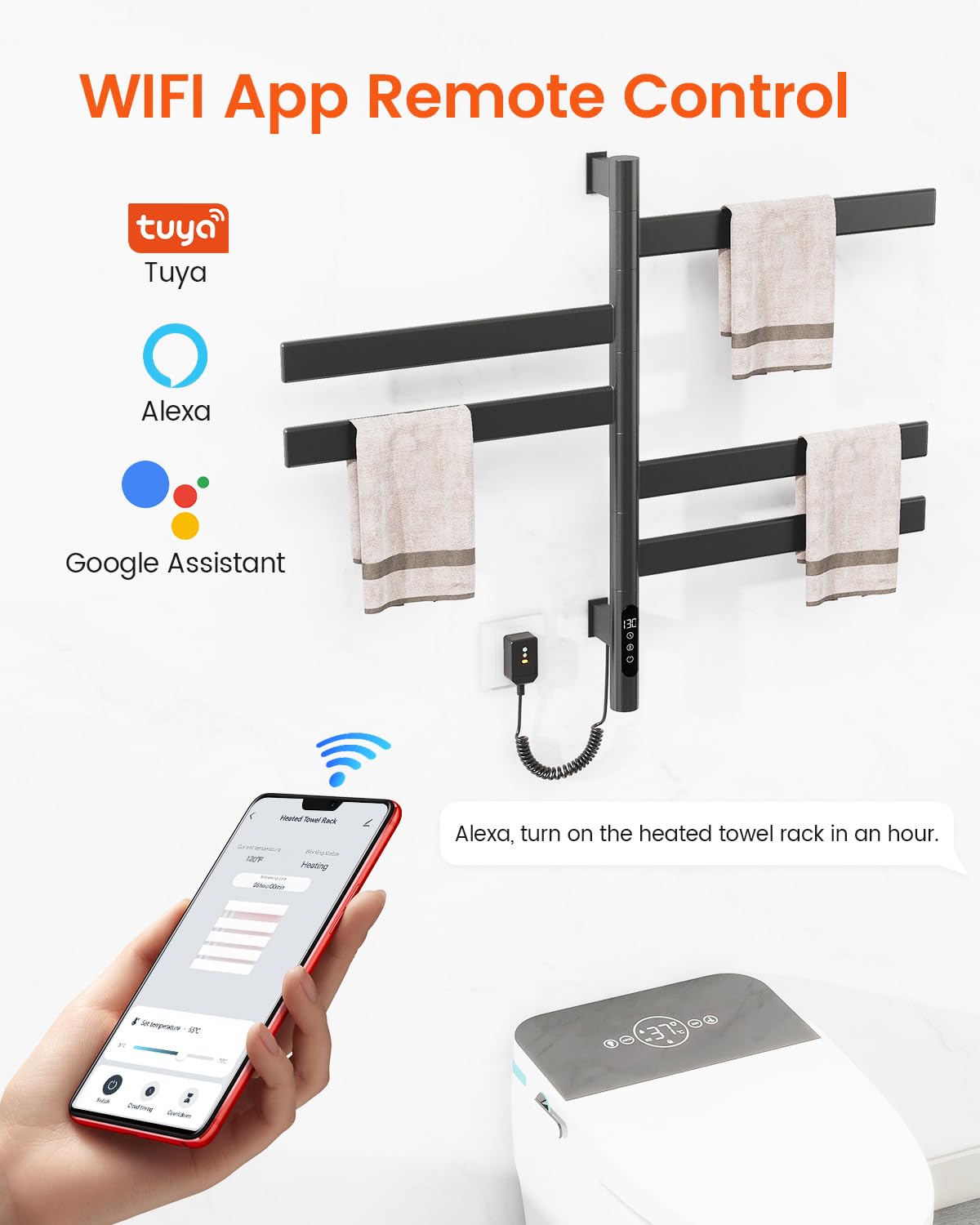 Heated Towel Racks for Bathroom, Wall Mounted Towel Warmer Swivel with Timer & Temp Control, Digital Touch Panel, 110V IPX5 Hardwired & Plug-in