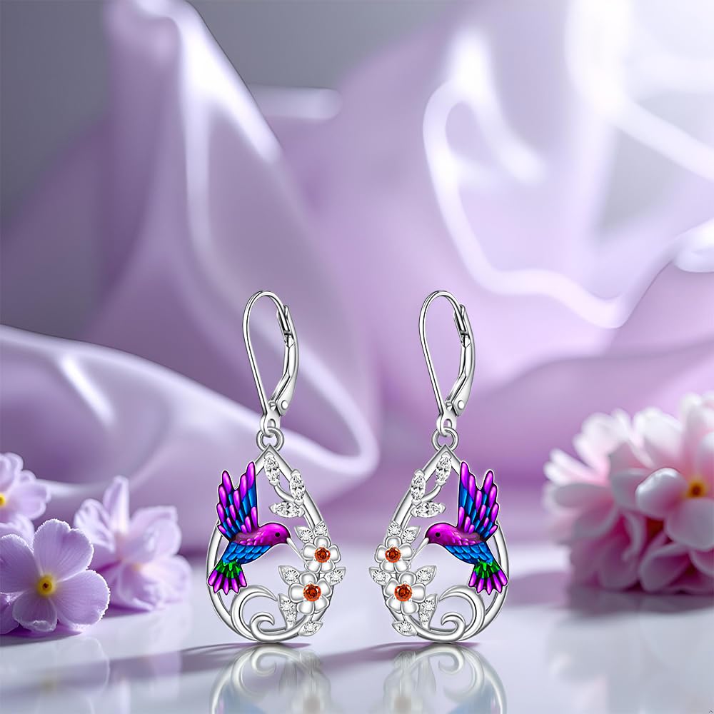 Hummingbird Earrings for Women Sterling Silver Flower Dangle Earrings Hummingbird for Lovers Elegant Jewelry Gifts for Christmas Mothers Day