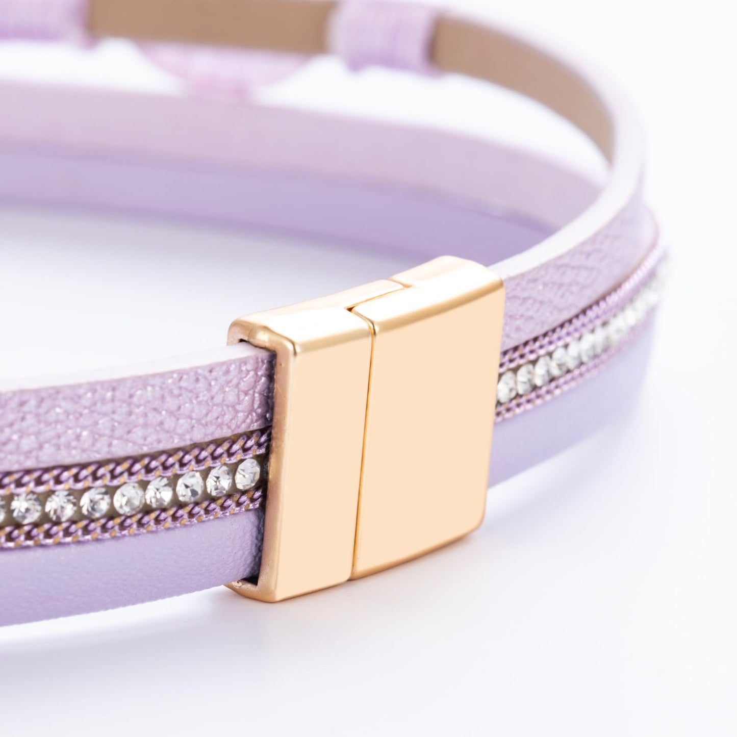 FANCY SHINY Boho Leather Wrap Bracelet Stackable Chunky Crystal Cuff Bracelets with Magnetic Clasp Cowboy Cowgirl Western Summer Beach Outfits Jewelry Gifts for Women (14.7", Purple)