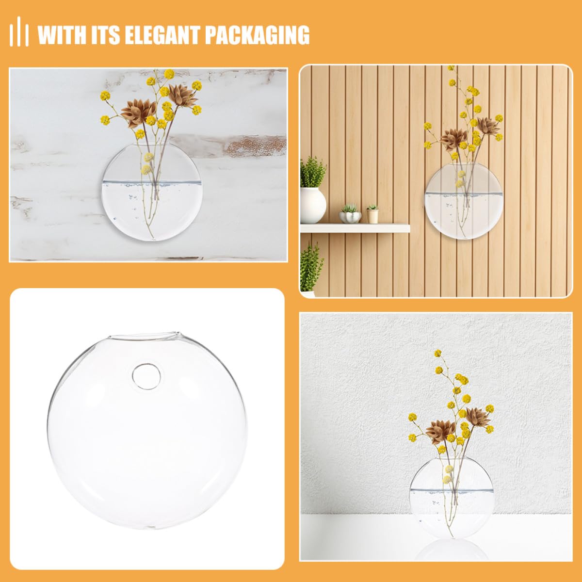 NUOBESTY 2pcs Wall Hanging Glass Planter Vase Set, Hydroponic Terrarium Container for Indoor Plants, Decorative Glass Flower Vases for Home and Office Wall Décor