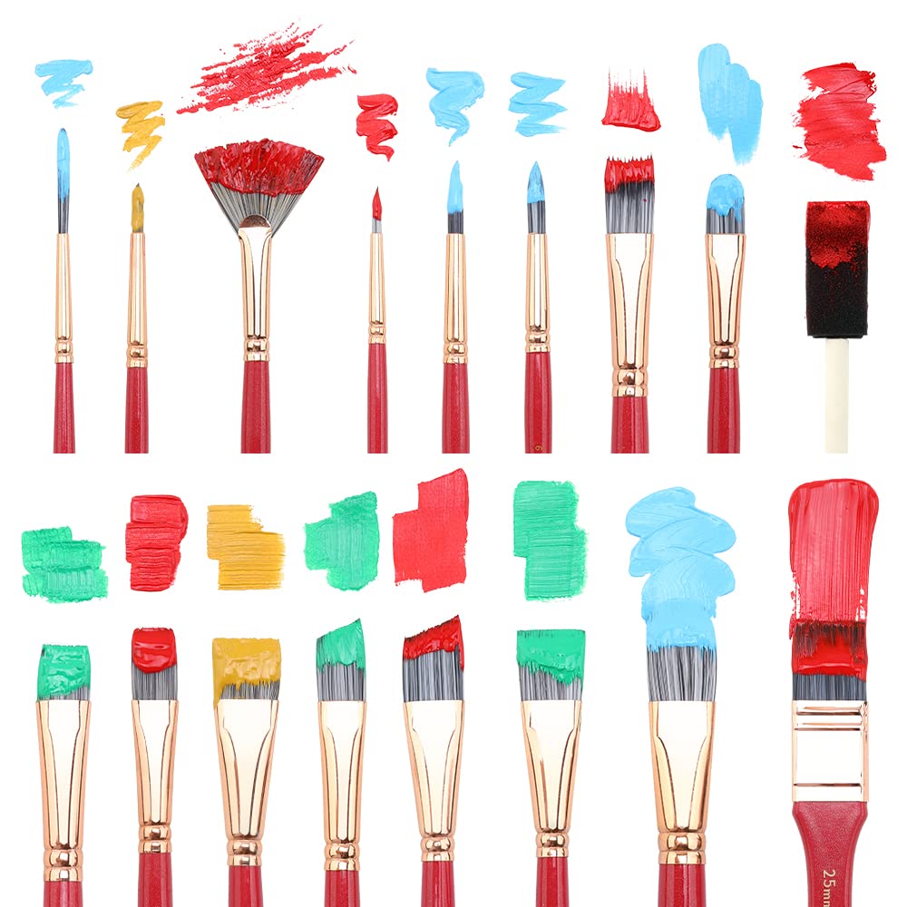 Transon 20Pcs Art Paint Brush Kit with Storage Case, 16 Brushes + Foam Brush Spatula Sponge for Acrylic Oil Watercolor Gouache, Adults Teens Beginners Art Supplies
