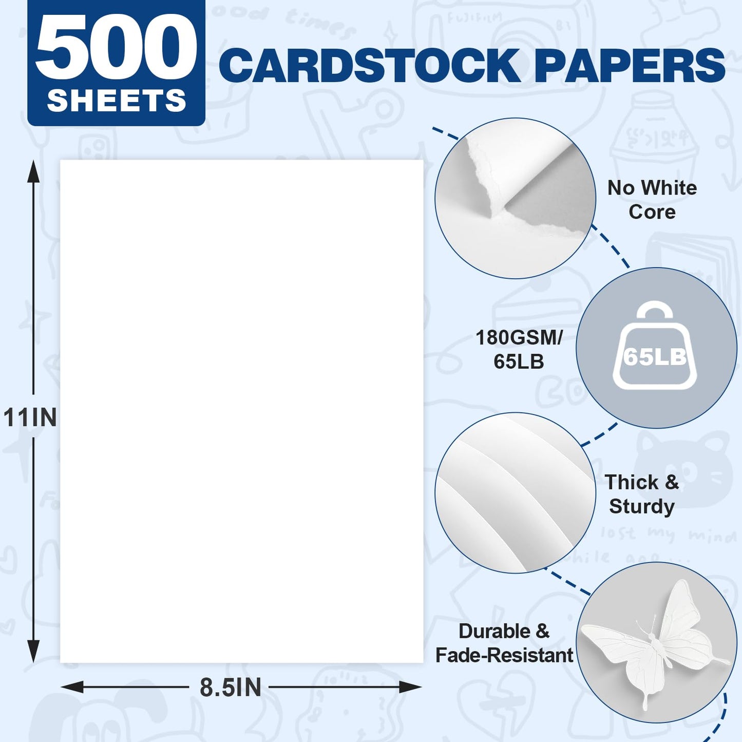 TUXIYA 500 Sheets White Cardstock Paper,8.5 x 11 Inch Cardstock Paper,180 GSM/65 LB Card Stock Printer Paper for Art,Invitations,DIY Cards,Watercolor & Craft Projects