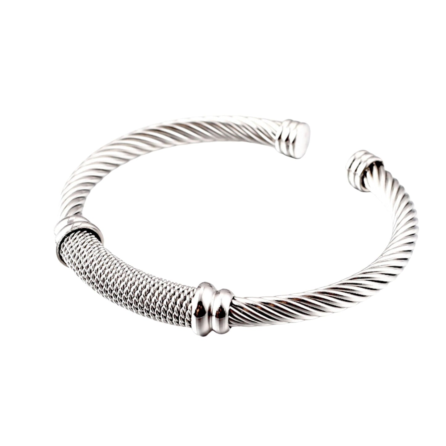MENGSHA Punk Silver Twisted Cable Cuff Bracelet for Men/Women Durable Stainless Steel Chunky Bangle Bracelet Adjustable Opening,Daily Wear & Outdoor Adventure Unisex Jewelry Gift for Him/Her