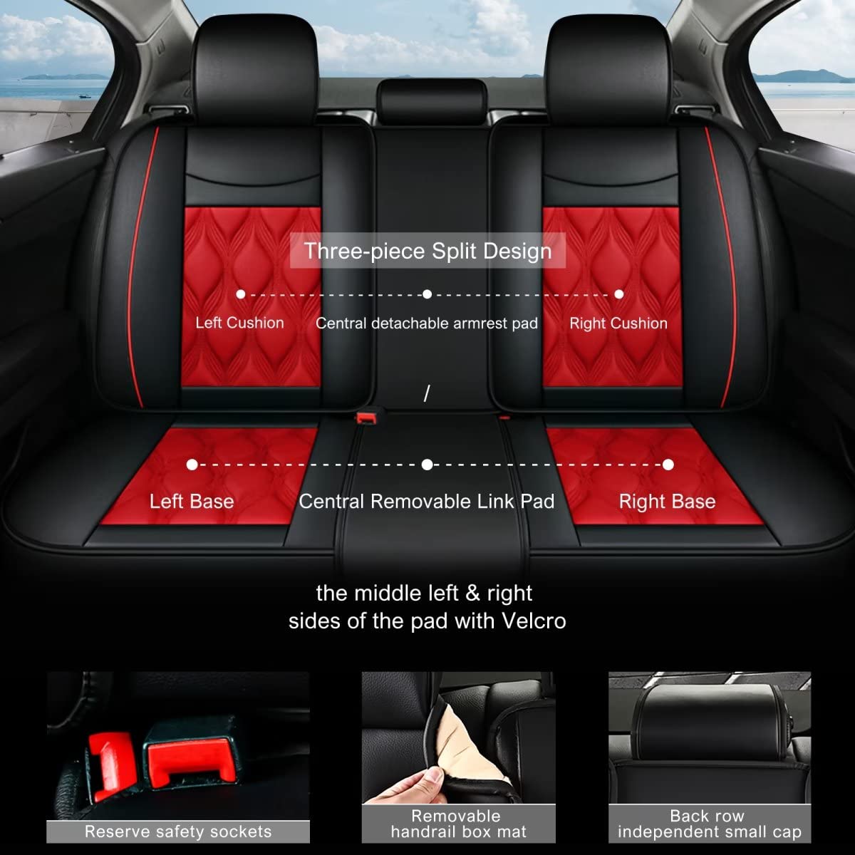 AOMSAZTO Car Seat Covers,Full Set 5 Seats Custom Fit for Toyota Camry 2002-2026,Faux Leather Automotive Cushion Covers Seat Protector,Airbag Compatible Waterproof Black&Red