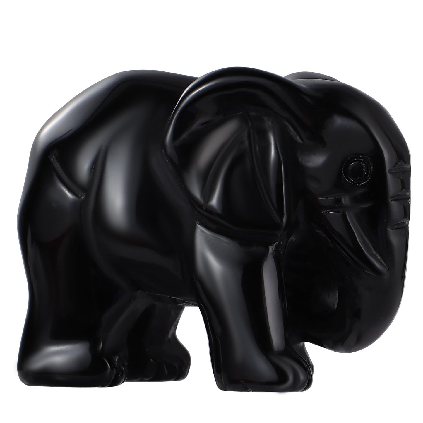 SMQ Black Obsidian Elephant Statue Gifts for Women 2''Crystal Elephant with Trunk Down Carved Lucky Pocket Spiritual Animal Carvings Home Office Desk Ornament