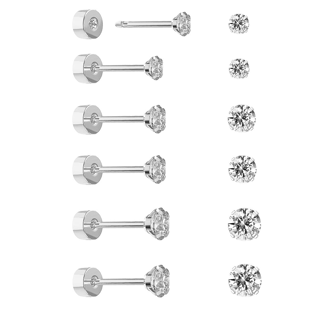Hypoallergenic Stainless Steel Cubic Zirconia Earrings Set for Women Multi Pack Cubic Zirconia Earrings for Men 5 Pairs 4-8mm Titanium Stainless Steel Silver Diamond Black, Titanium Stainless Steel