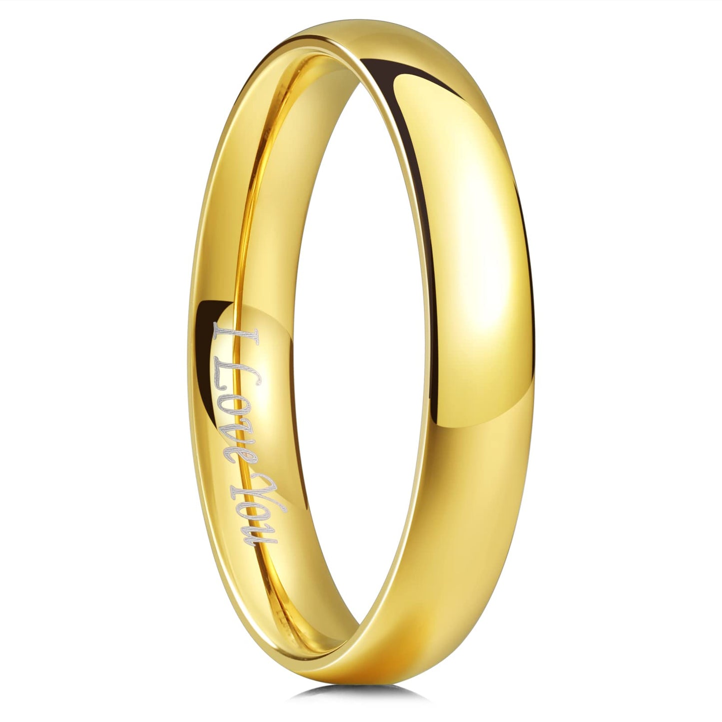 King Will 316L Stainless Steel Wedding Band for Men Women-4mm Width Gold Plated Wedding Ring Domed Style High Polished with Laser I Love You Comfort Fit Size 11