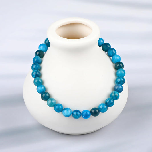 LPBeads Handmade Natural Gemstone Stretch Elastic 6mm Blue Apatite Bracelet Healing Crystal Round Stone Beads Jewelry Gifts for Women Men