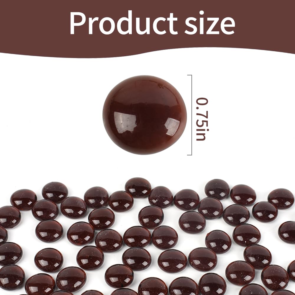 HUIANER Flat Glass Marbles 1lb, 100PCS Brown Flat Gems Glass Beads for Vase Filler Garden Aquarium Fish Tank Pebbles Table Floral Decoration