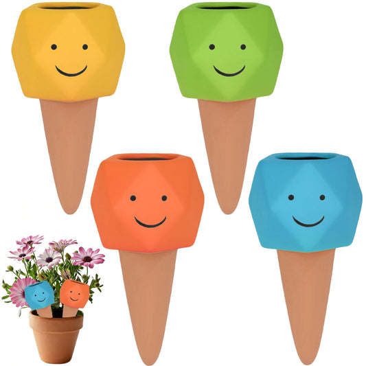 4 Pack Terracotta Self Watering Spikes, Automatic Plant Waterer Devices Continuous Moisture with Slow Release Plant Watering Globes Watering System Small Hexagonal