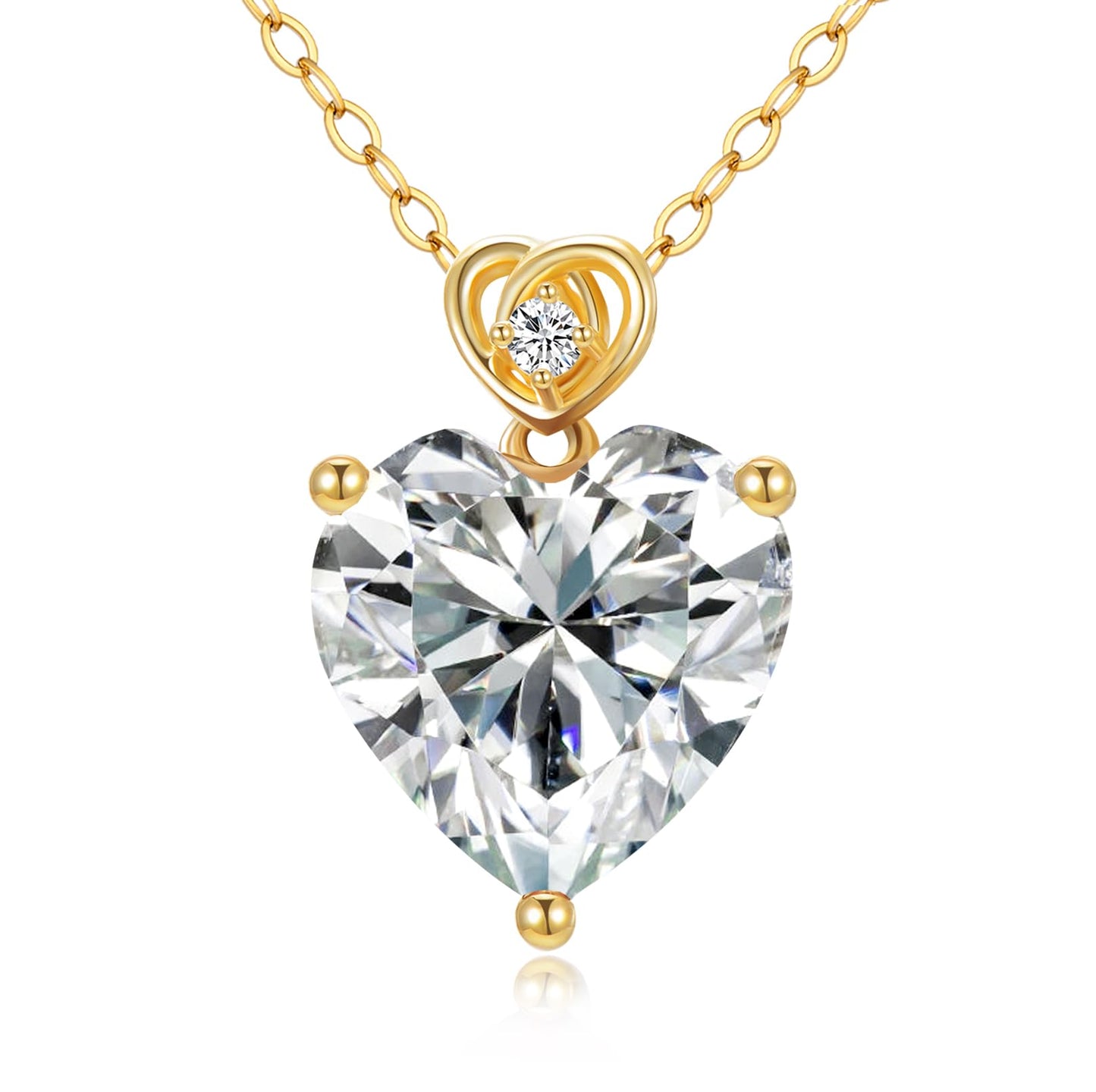 NFYBD 14k Gold Love Heart Gemstone Birthstone Pendant Necklace for Women 3 Carat Heart-cut Created Gemstone Anniversary Birthday Mother's Day Necklaces for Her 16+1+1 inch-Apr