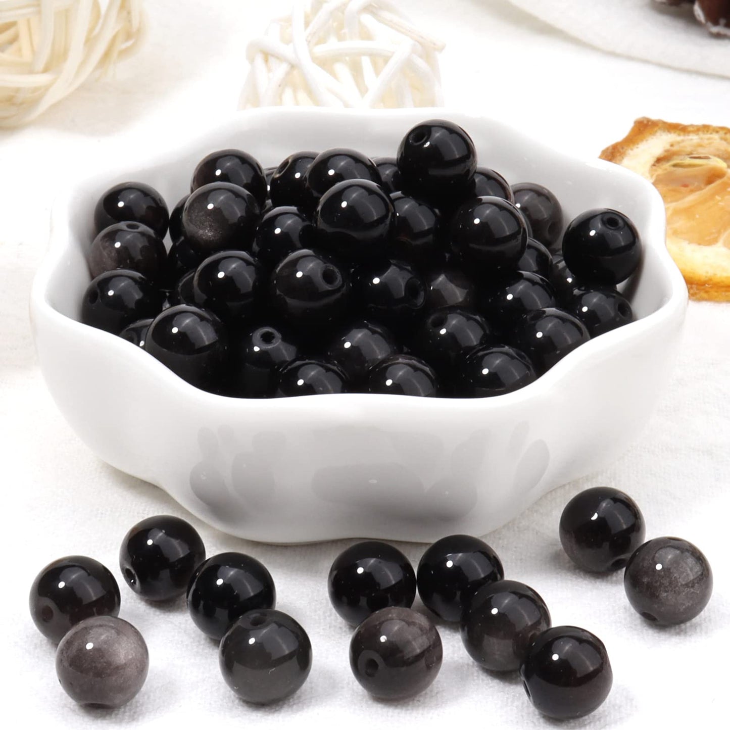 35pcs 10mm Natural Silver Obsidian Gemstone Beads Energy Healing Crystal Round Loose Stone Beads for Jewelry Making, DIY Bracelets Necklaces