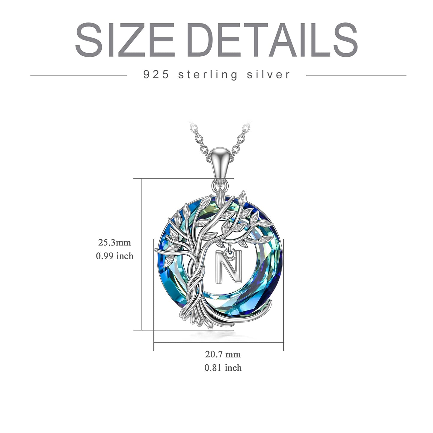 TOUPOP Tree of Life Initial Necklace Gifts for Women Sterling Silver Initial N Letter Jewelry Irish Crystal Pendant Birthday Gifts for Women Her Mom Wife Daughter