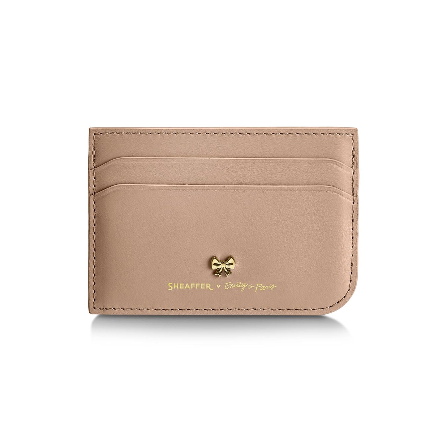 Sheaffer 100 Emily in Paris 9377 Collection, Champagne Gold Pen with PVD Gold Trims, Bow-Shaped Clip (Ballpoint Pen and Full-Grain Credit Card Holder - RFID protection with 4 card slots)