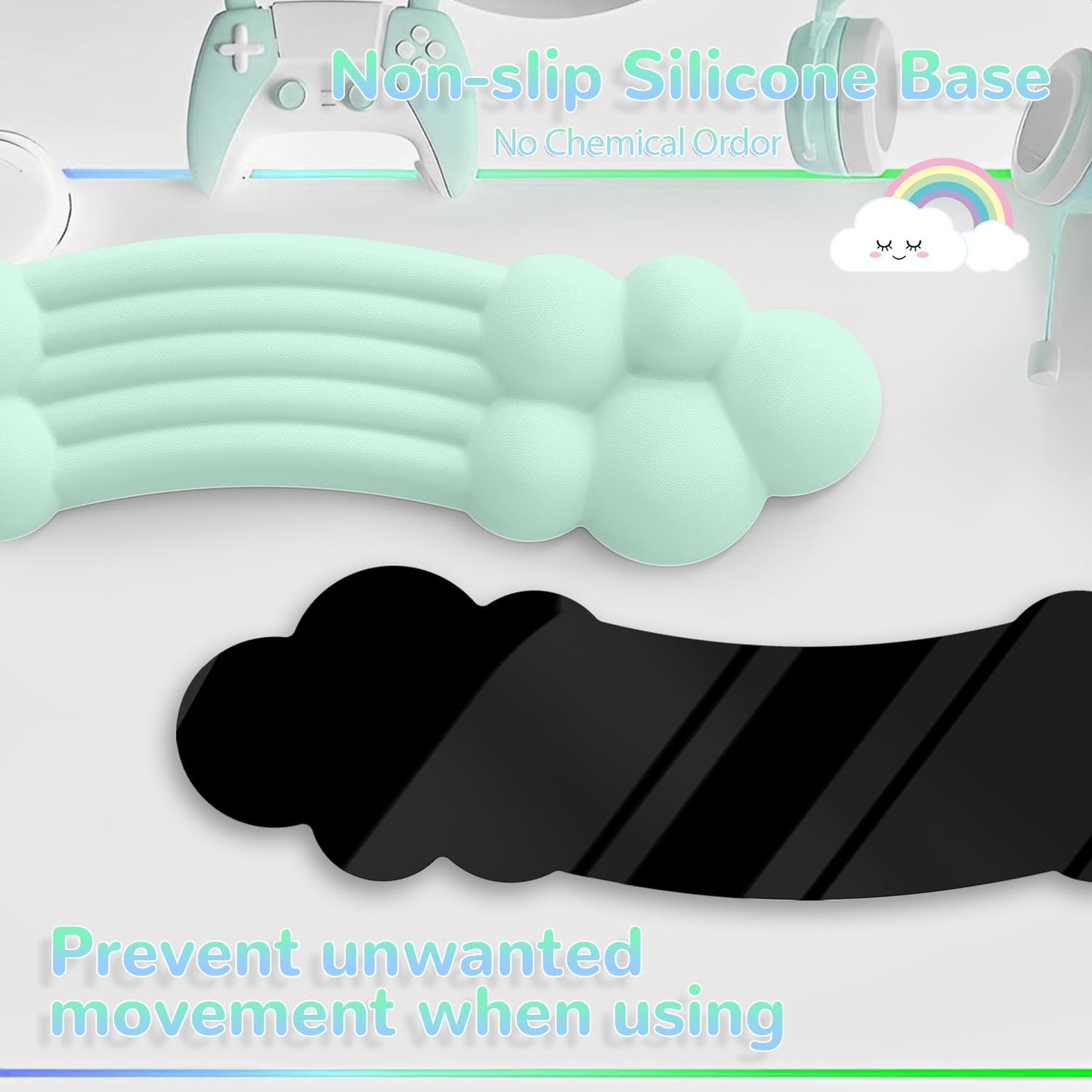 ATTACK SHARK Cloud Wrist Rest Mousepad Set for Gaming Keyboard and Mouse(31.3x11.6in) XXL Large Desk Mat Gel Wrist Support,PU Soft Memory Foam,Pain Relief,Non Slip Office Supplies for PC/Laptop-Green