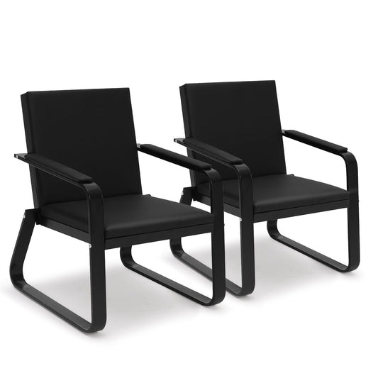 walnest Guest Reception Chair with Padded Arms, PU Leather, Heavy Duty 330 Lb Capacity, Black (Black, Double seat)