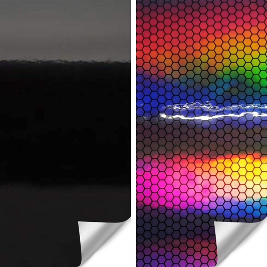 VViViD Full Car Wrap Bundle Gloss Black (50ft x 5ft) and Hex Holographic Chrome (3ft x 5ft) - M0