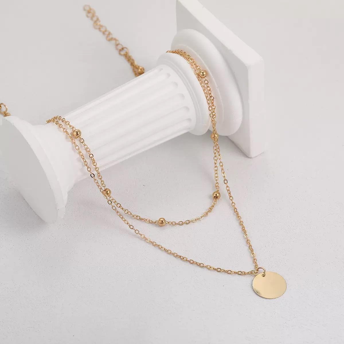JELLYSEE Gold Necklaces for Women - 14K Gold Plated Layering Necklaces Trendy Circle Paperclip Chain Pendant Choker Necklace, Simple Diamond Cross Bow Jewelry Set Gifts for Women