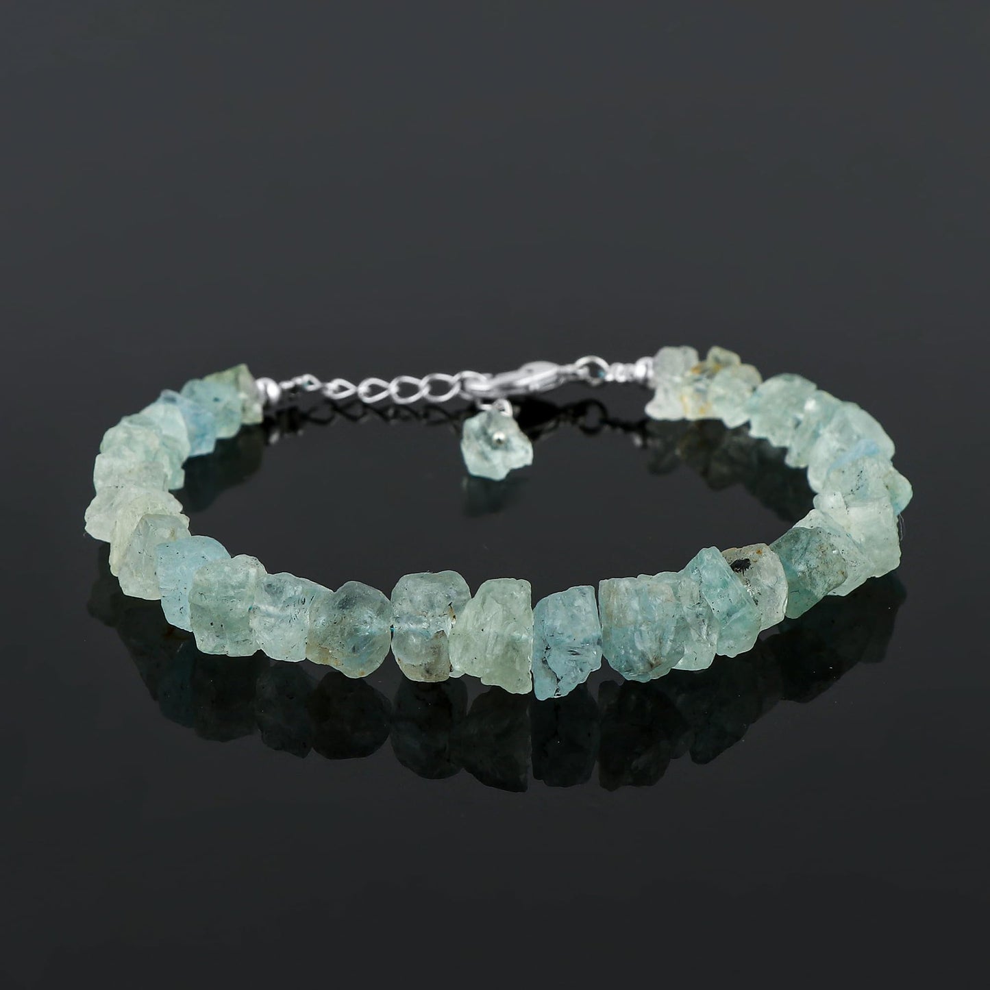 CRYSTALINES Natural Raw Aquamarine Gemstones Bracelets, Healing Crystals, Rough Stones, Handmade Women Jewelry, March Birthstones, Silver Chain-8inch, Christmas Women Gift