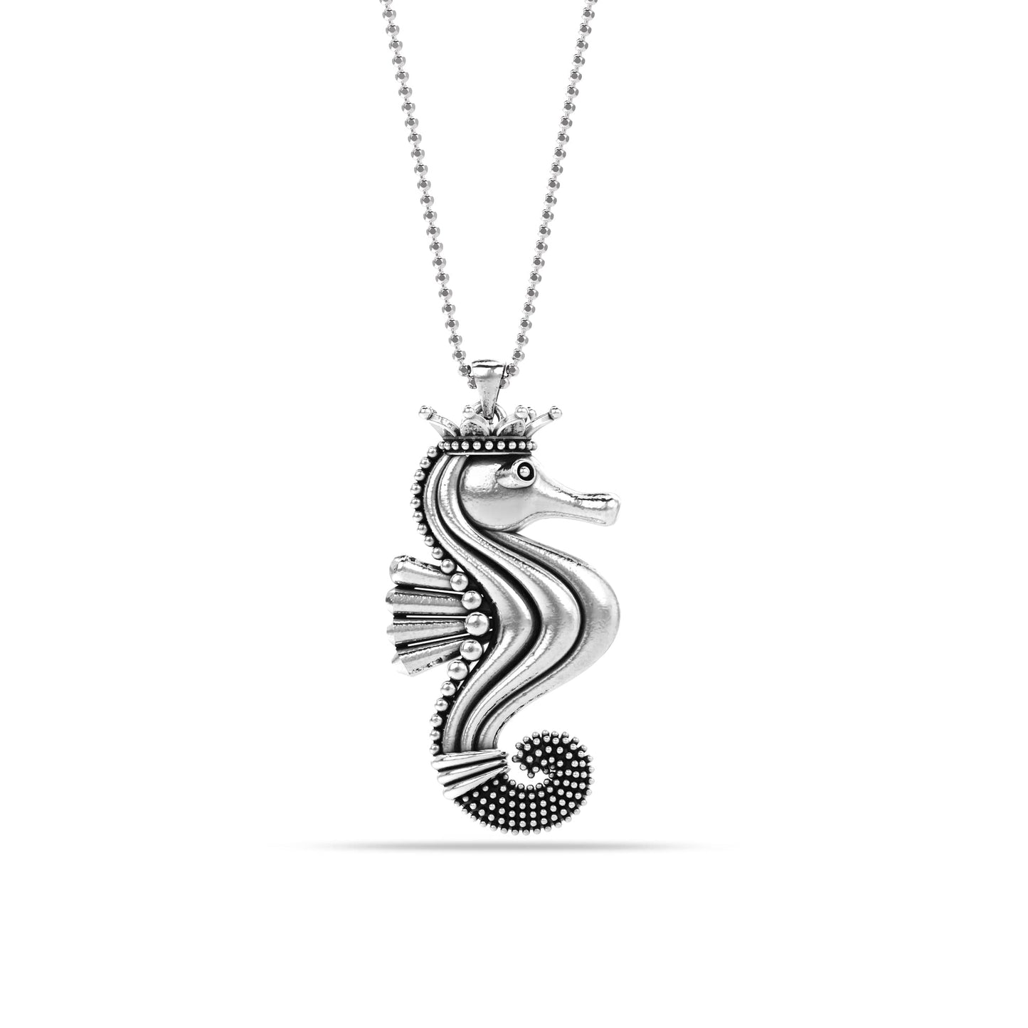 LeCalla 925 Sterling Silver Seahorse Necklace for Women | Two-Tone Caviar Beaded Sea horse Pendant Necklace | Ocean Animal Jewelry Gifts for Mom Wife 18 Inches