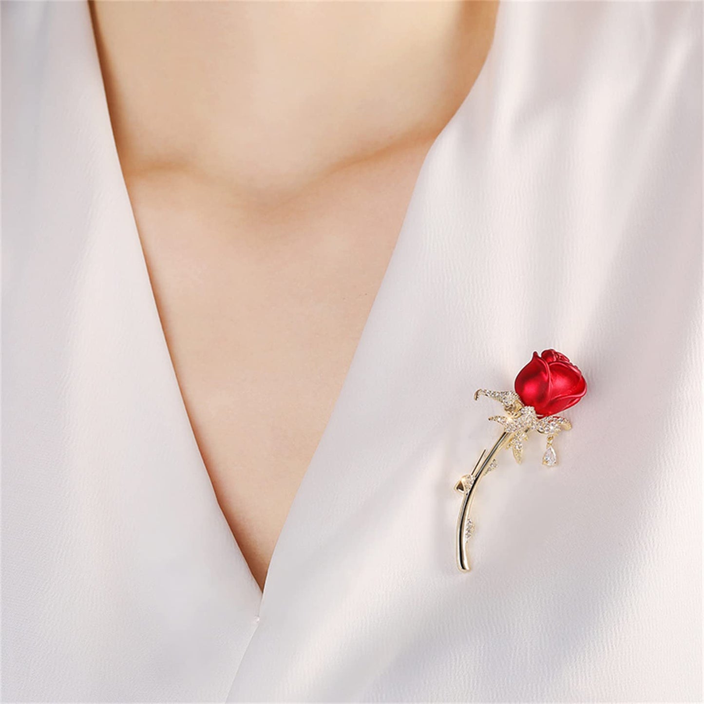 AILONMEI Elegant Pearl Flower Designer Brooch Pins Broches Costume Jewelry For Women Fashion Christmas Gift (Red Rose)