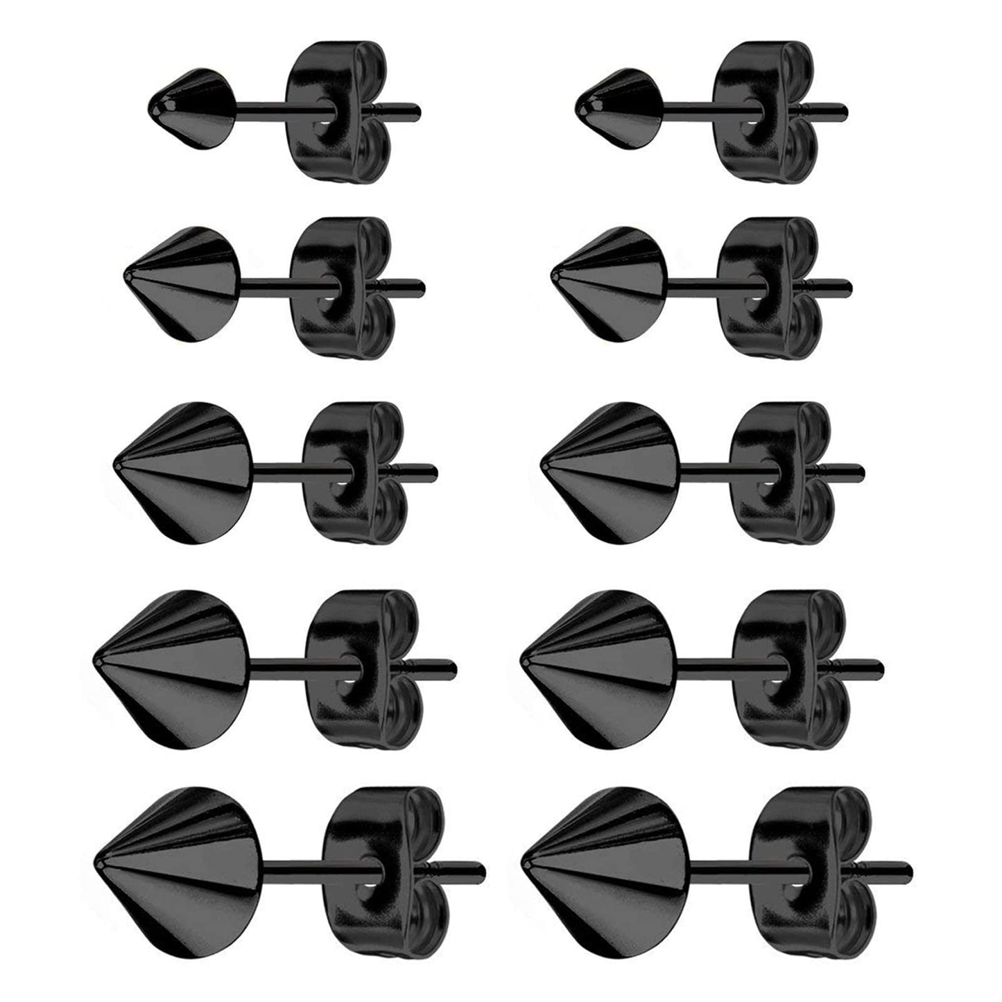 Aroncent 5 Pairs Fake Gauge Black Earrings Stainless Steel Fake Taper Spike Earrings Fake Plug Earrings Goth Punk Accessories Valentines Day Halloween Christmas Gift for Men Women