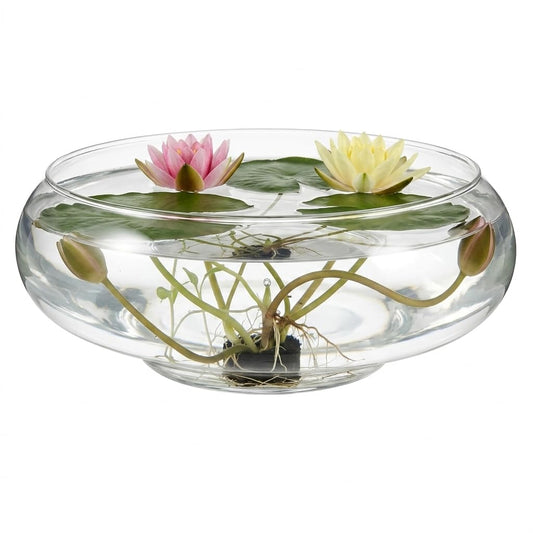 Glass Terrarium Bowl: 5.90" Round Shallow Planter and Betta Fish Tank - Clear Glass Bowl Vase for Hydroponics, Succulents and Wedding Table Decor (15cm Wide)