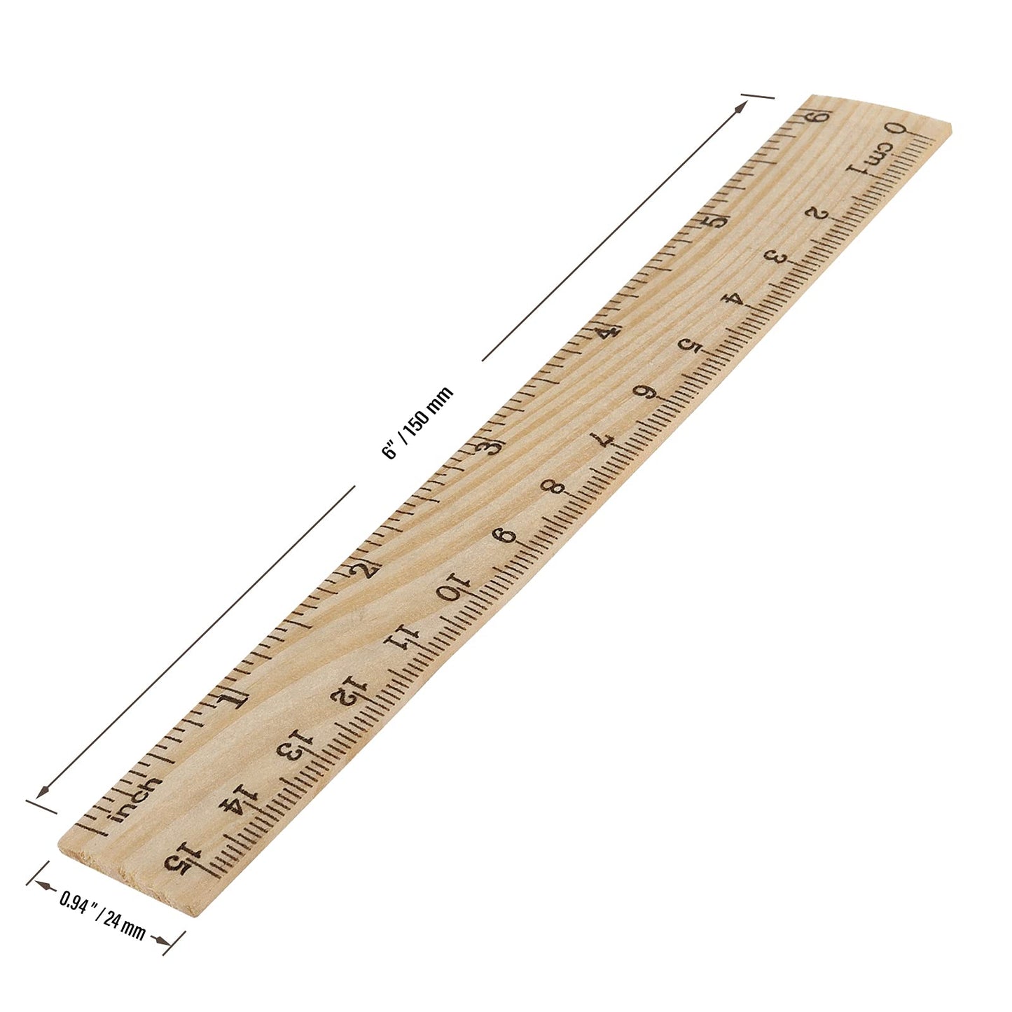 MUKLEI 144 Packs 6 Inch Wooden Rulers, 2 Scales Double Sided Pine Wood Student Ruler Measuring Rulers Straightedge for Home, School, Office, Craft Uses, 15 cm