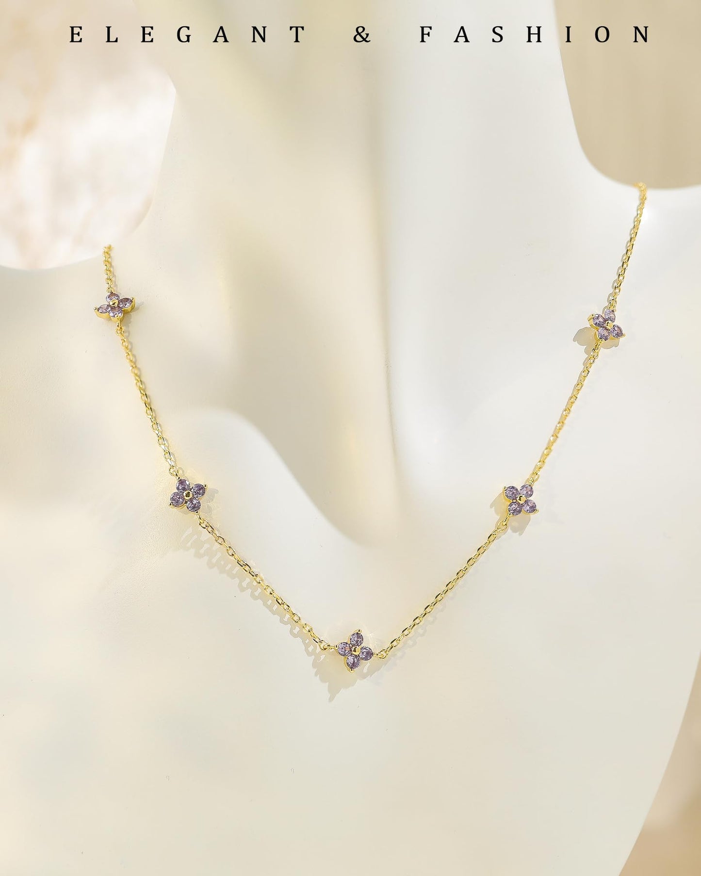 Birthstone Gold Necklace for Women Dainty Non Tarnish 14K Gold Plated Diamond Choker Necklaces Clover Emerald Green Cubic Zirconia Necklace Birthday Valentine's Day Gifts Womens Prom Gold Jewelry
