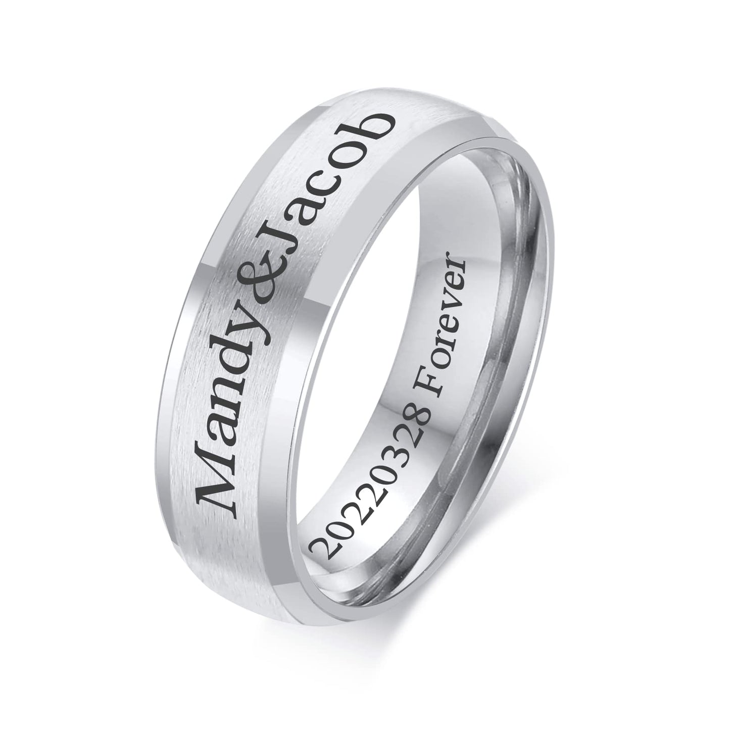 VNOX Customize Personalized 6MM Stainless Steel Simple Matte Brushed Finish Wedding Band Engagement Rings for Men Women,Size 7