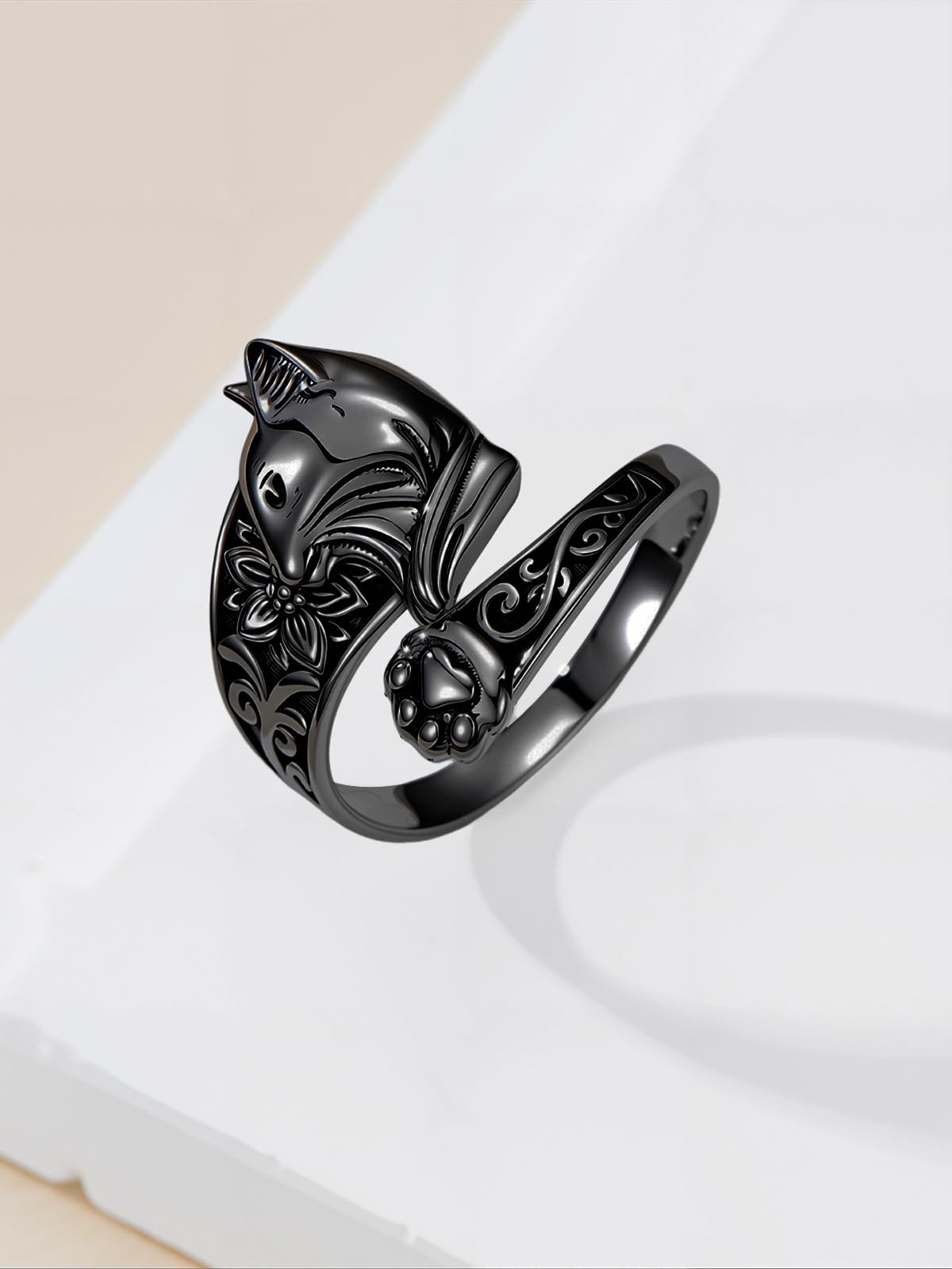 Midari Black Cat Spoon Rings for Women Sterling Silver Adjustable Halloween Vintage Finger Thumb Balck Paw Print Ring Kitty Jewelry Cat Lovers Birthday Halloween Christmas