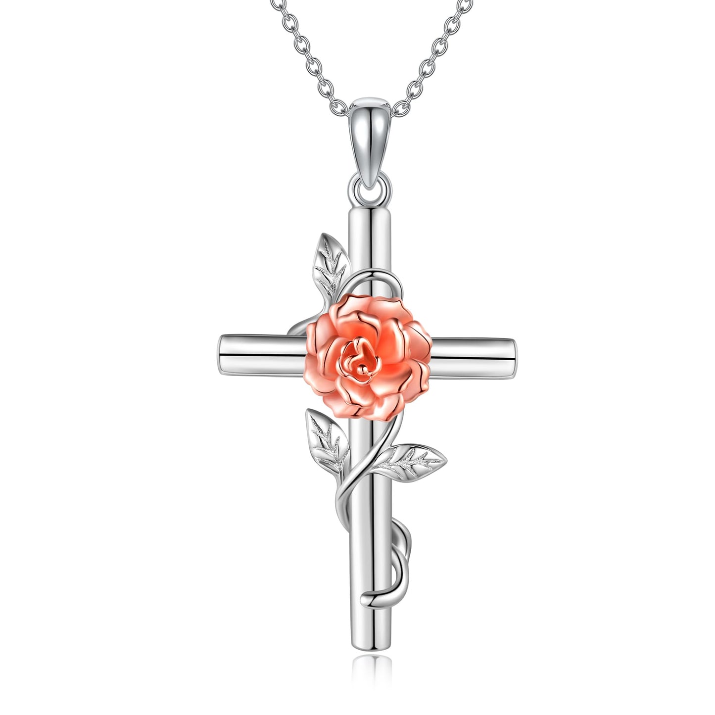JERWLI Carnation Necklace 925 Sterling Silver Carnation Cross Necklace January Birth Flower Jewelry for Women