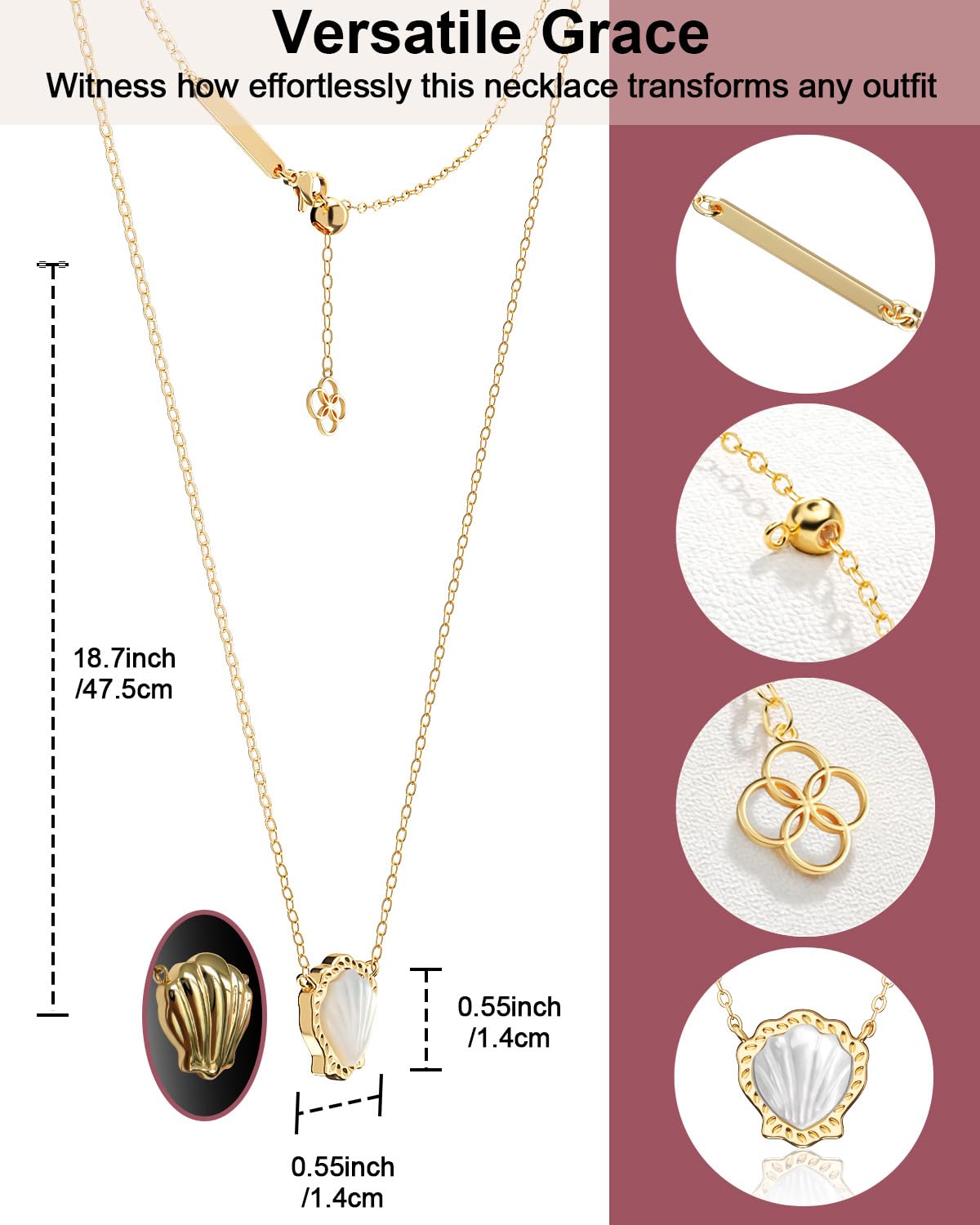 AICase 18K Gold Plated Pendant Necklace for Women,Dupes Shell Ivory Mother Of Pearl Fashion Dainty Jewelry,Anniversary Birthday Gifts for Women/MoM/Sister/Friends/Her/Wife/Grandma/Coworker_White