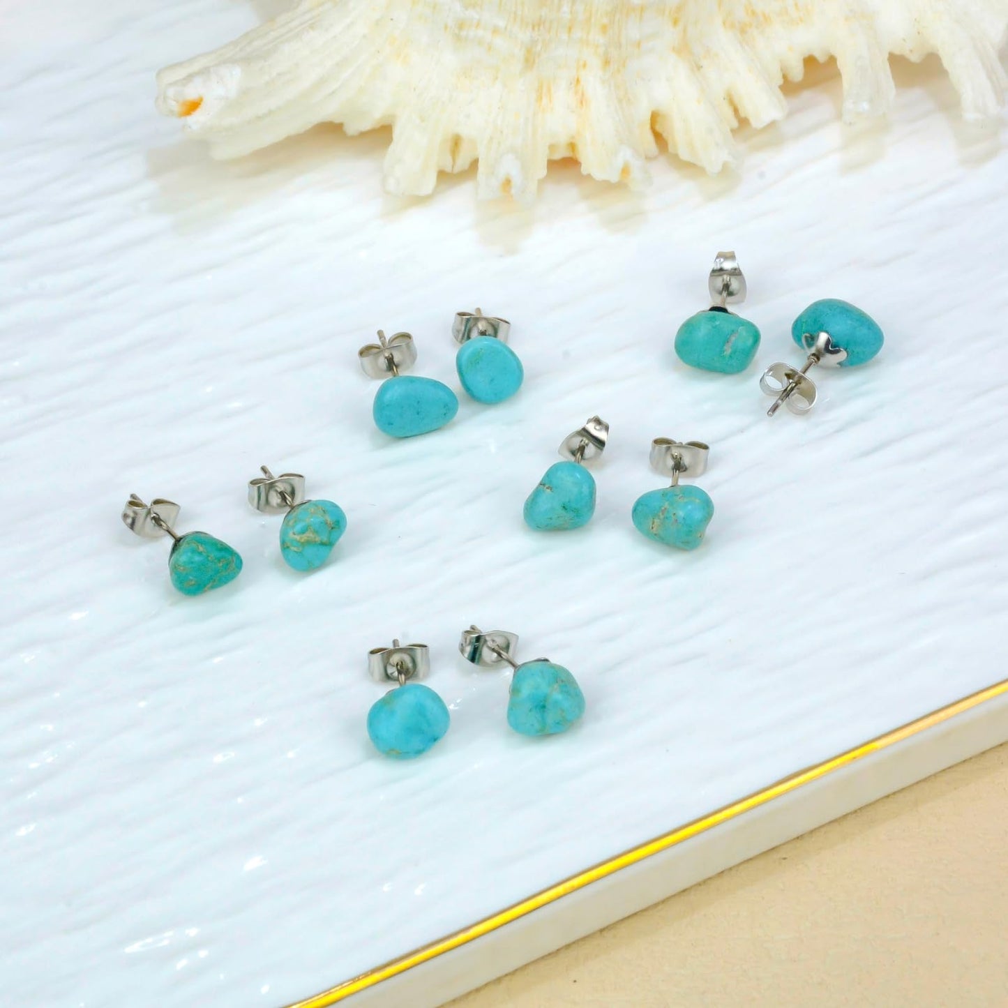 Turquoise Earrings, Natural Raw Turquoise Stud Earring with Stainless Steel Post, Handmade Turquoise Jewelry for Women Fashion Accessories (Turquoise)