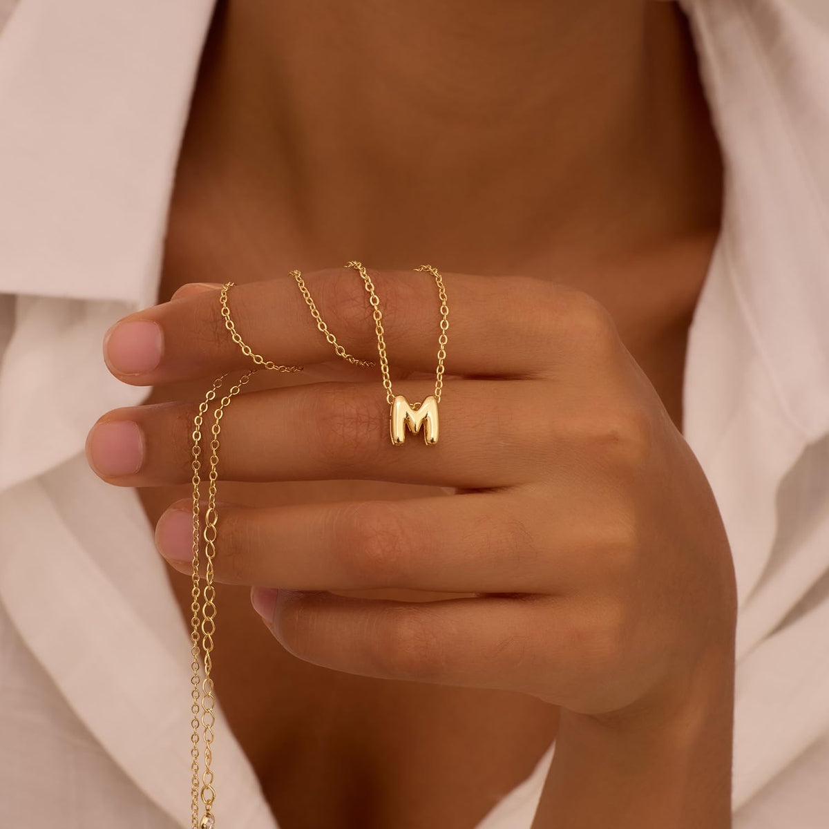 CUEZIY 14K Gold Plated Bubble Letter Necklace Initial Necklaces for Women Dainty Personalized Charm Pendant Name Necklace Cute Non Tarnish Fashion Accessories Teen Gift Trendy Stuff Jewelry Gifts