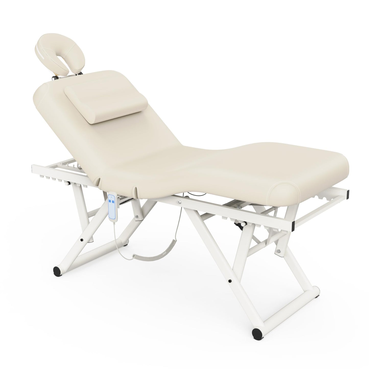 Adjustable Massage Table with Face Pillow & Headrest for Treatment Table Physical Therapy Table Spa Facial Bed - Manual Adjustable Height & Backrest, Remote Control Electric Leg Lifting - Beige Gray